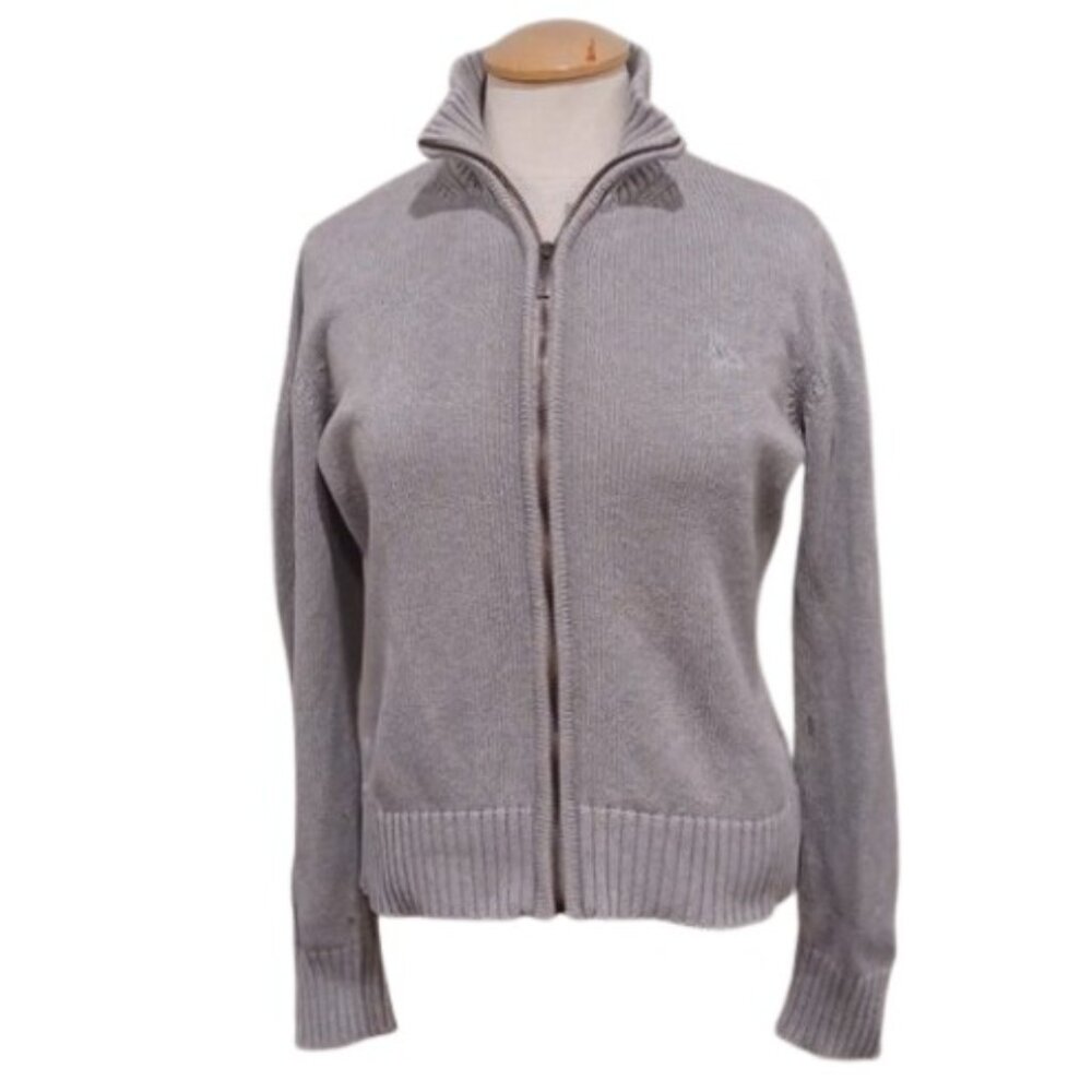 Burberry Zip Front Cotton Ribbed Collar Cardigan- Sz. 44/10
